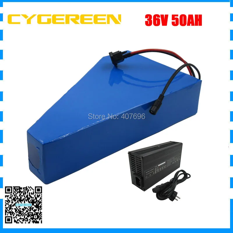 Clearance 1500W 36V 50AH lithium battery 36V triangle electric bike battery with free bag use 3.7V 3500mah 35E cell 50A BMS 5A Charger 0