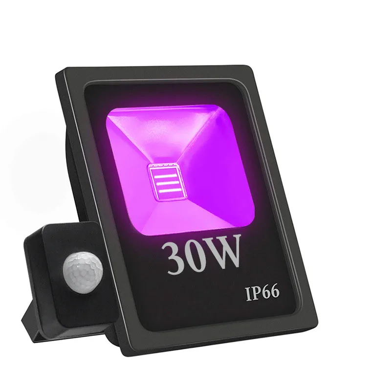 Движения PIR Сенсор 10 W 20 W 30 W 50 W 110 V 220 V УФ светодиодный прожектор IP66 черный водонепроницаемый светильник сценического Света для DJ диско-бар