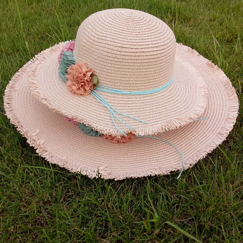 Меттинг joura Богемия Для мамы и дочки цветы дизайн родитель-ребенок Cap Летний пляж солнце шляпа дорожные аксессуары - Цвет: Adult pink