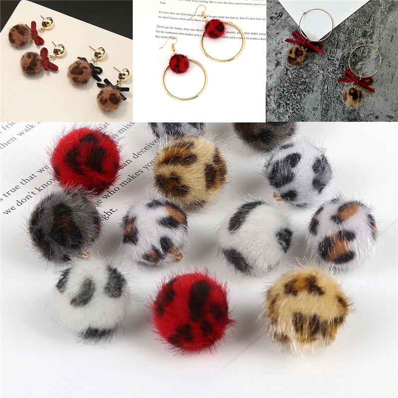 

Leopard-printed pompom pendant DIY Craft Supplies handmade earrings ear clip hook jewelry material package accessories AC003