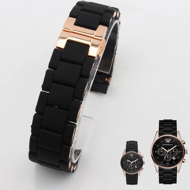 

The Silicone Rubber Watchband Rose gold in Black silica gel for armani AR5905 man 23mm AR5906 woman 20mm watch band strap