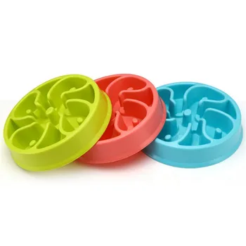 

Plastic Pet Feeder Anti Choke Dog Bowl Puppy Cat Slow Down Eatting Feeder Healthy Diet Dish Jungle Design Pink Blue Green