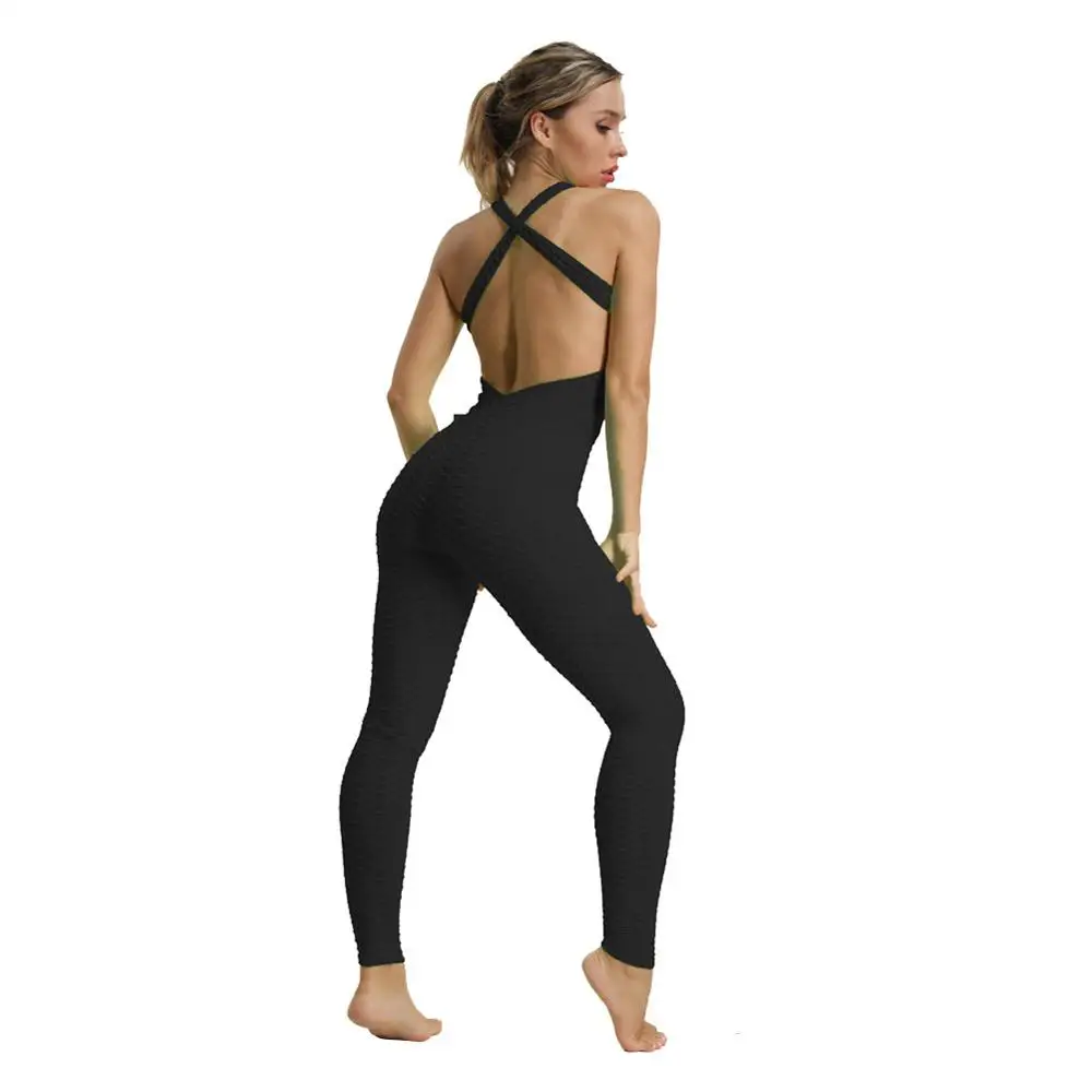 Спортивный костюм комбинезон для йоги Фитнес спортивный костюм Для женщин комплект для йоги спинки тренажерный зал комплект для бега Спортивная одежда Женская одежда - Цвет: Black