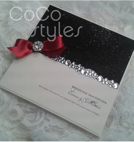  Cocostyles personalized super elegant colorful glitter invitation card with crystal and ribbon for  - 32890333985