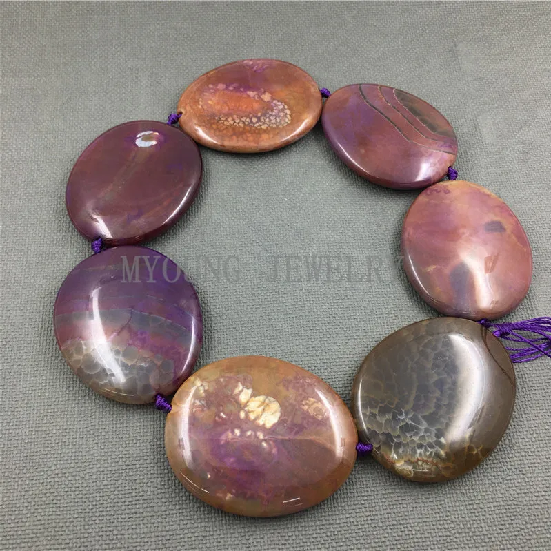 MY1247 Large Dragon Veins Agates Purple Variegated Thick Flat Oval Slice Slab Beads Pendant Necklace Jewelry Making (1)