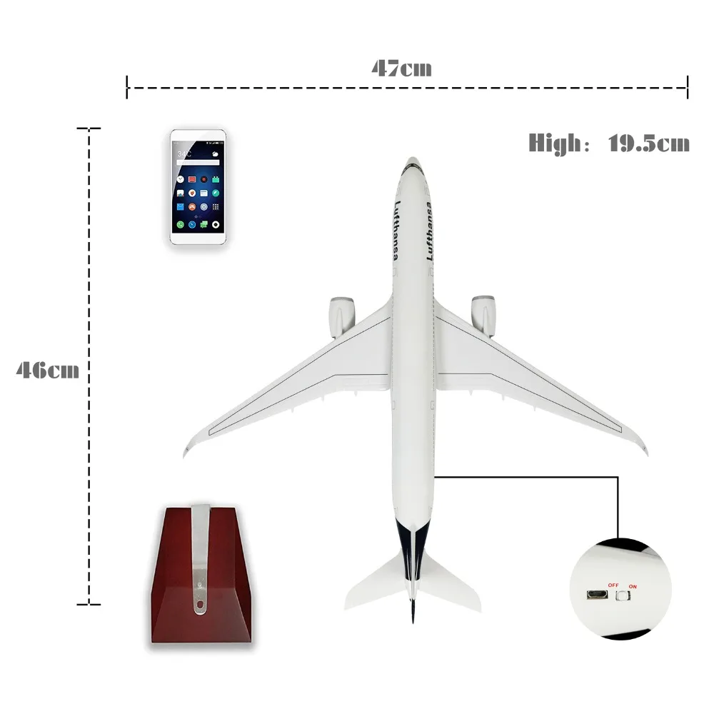 46 см 1: 160 модель самолета Пособия по немецкому языку Lufthansa Аэробус A350 с светодиодный свет(сенсорный экран или звук Управление) для украшения или подарка
