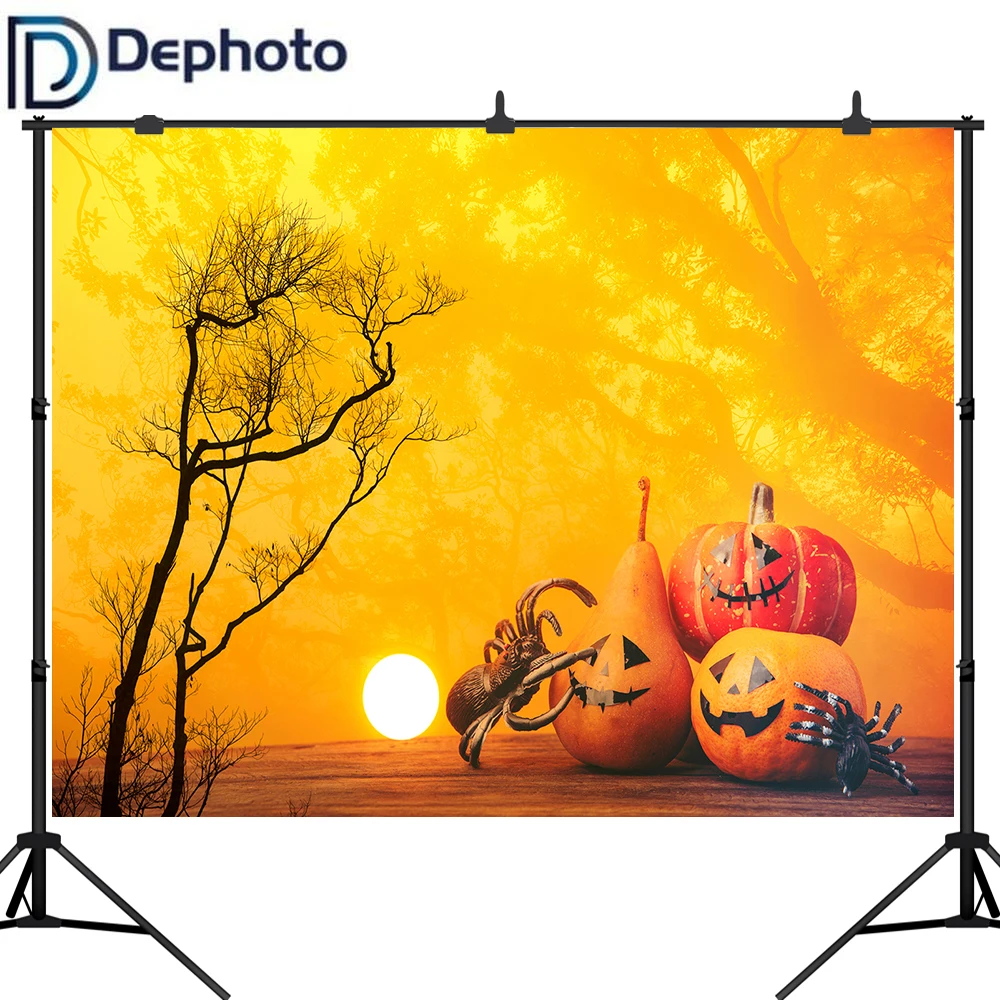 Dephoto фон для фотосъемки Хэллоуин Тыква деревянный пол паук Фотофон на заказ фото