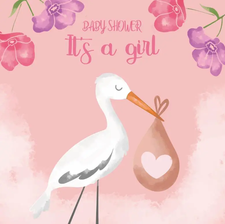 

Laeacco Baby Shower Backdrops For Photography Party Flower Crane Pattern Poster Photographic Backgrounds For Photo Studio