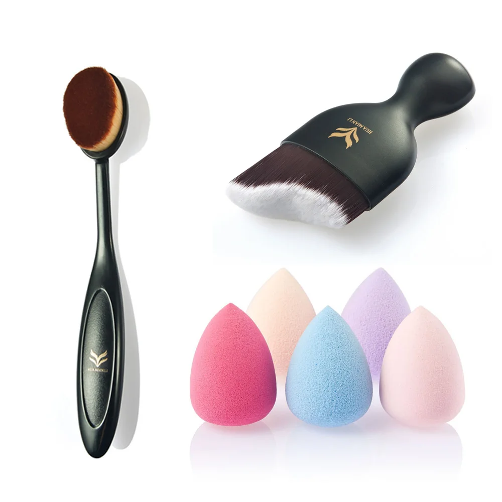 

2Pcs Professional Makeup Brushes Set Face Cosmetic BB Cream Brushes Foundation Powder Blush + Cosmetic Puff Makeup Sponge