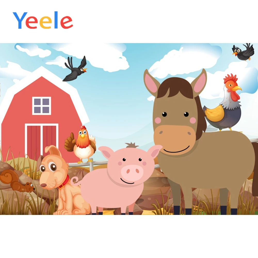 

Yeele Happy Farm Cartoon Animals Posters Scene Baby Newborn Photography Backgrounds Wall Photographic Backdrops For Photo Studio