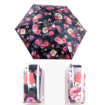 

Flat Handle Flower Woman's Umbrella Compact Small Mini Pocket Umbrellas Paraguas Five Folding Paraguas Travel Shading Parasol