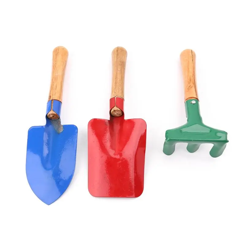 3pcs Garden Tool Shovel Spade Rake Wooden Handle Flower Planting Kid Beach Toys