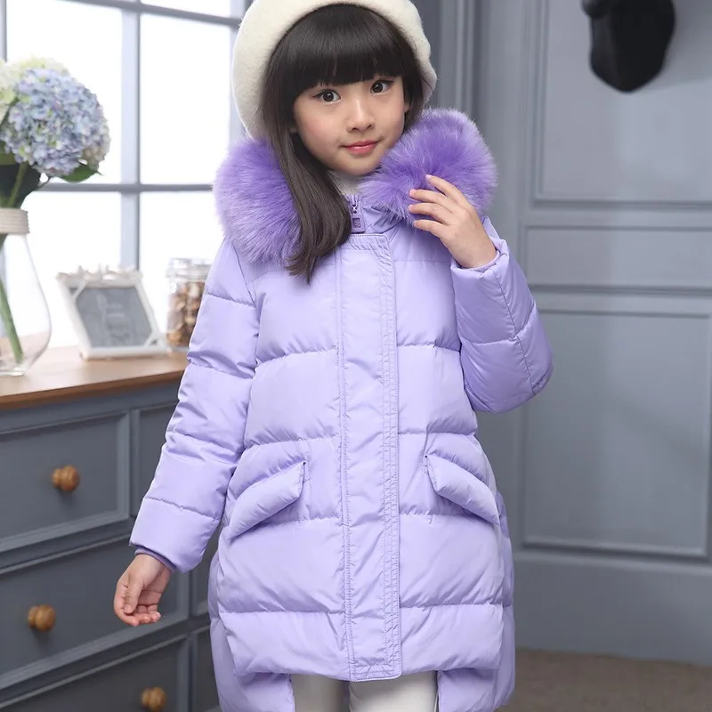 Зимние Модные пуховики/пальто для девочек, зимние пальто для маленьких девочек плотная теплая куртка на утином пуху детская верхняя одежда, куртки для температуры до-30 градусов