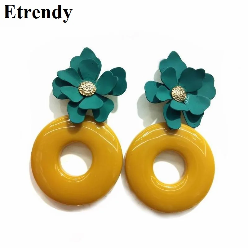 

Bohemian Resin Circle Flower Drop Earrings For Women 2019 New Statement pendientes Fashion Jewelry