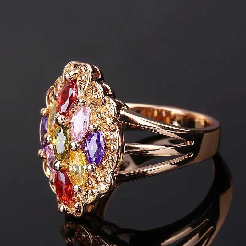 CWEEL Weeding Engagement Rings For Women Austrian Imitation Crystal Zircon Ring Rose Gold Color India Dubai Big Water Drop Rings (58)