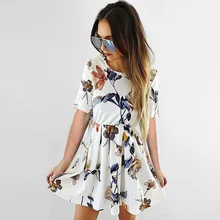 Lossky Summer Dress Women's 2018 Sexy Bottoming Simple Printed Pleated Mini Dress Short-sleeved O-Neck Women's Loose Dresses Lossky Summer Dress Women's 2018 Sexy Bottoming Simple Printed Pleated Mini Dress Short-sleeved O-Neck Women's Loose Dresses