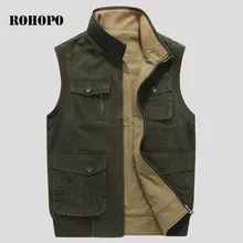 ROHOPO 6XL/7XL/8XL размера плюс, военный жилет из чистого хлопка, мужской, двусторонний, хлопок, более размера, карго, куртка без рукавов, мотоциклетная