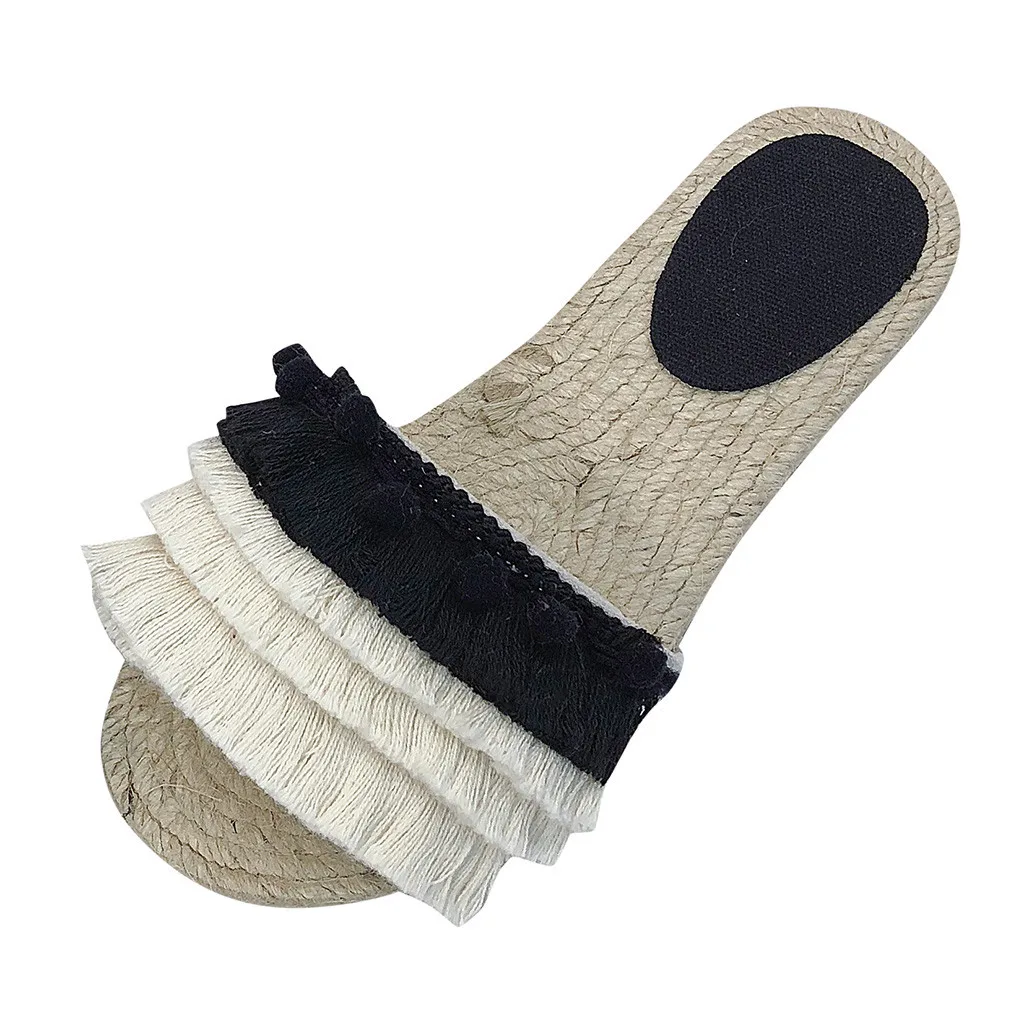 

SAGACE Women's casual suede slippers straw round head slippers women's tassel solid color flat shoes non-slip slippers 2019