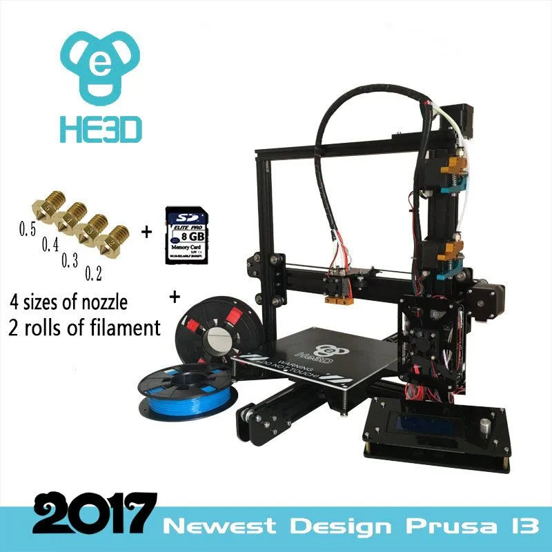 2017 New upgrade reprap auto level  HE3D EI3 dual full metal  extruder diy 3D printer heat bed 200*200*200mm printing size