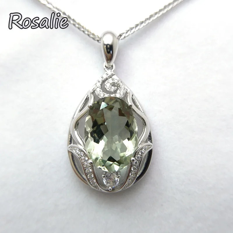 

Rosalie,Oval cut real green amethyst oval 10*14mm 7.5ct gemstone pendant necklace 925 sterling solid silver good price jewelry