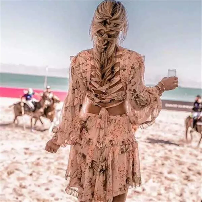 

2018 summer floral print women dress cute long sleeve female dresses