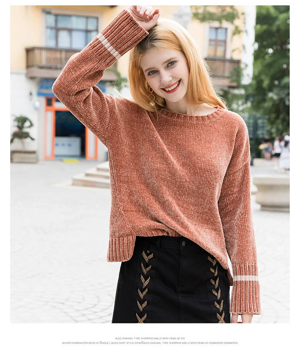 Fashion Knitted Women Sweater Shirt 2018 Autumn Loose Women O-neck Knit Sweater Shirt Long Sleeve Solid Sweater Outwear Tops (11)