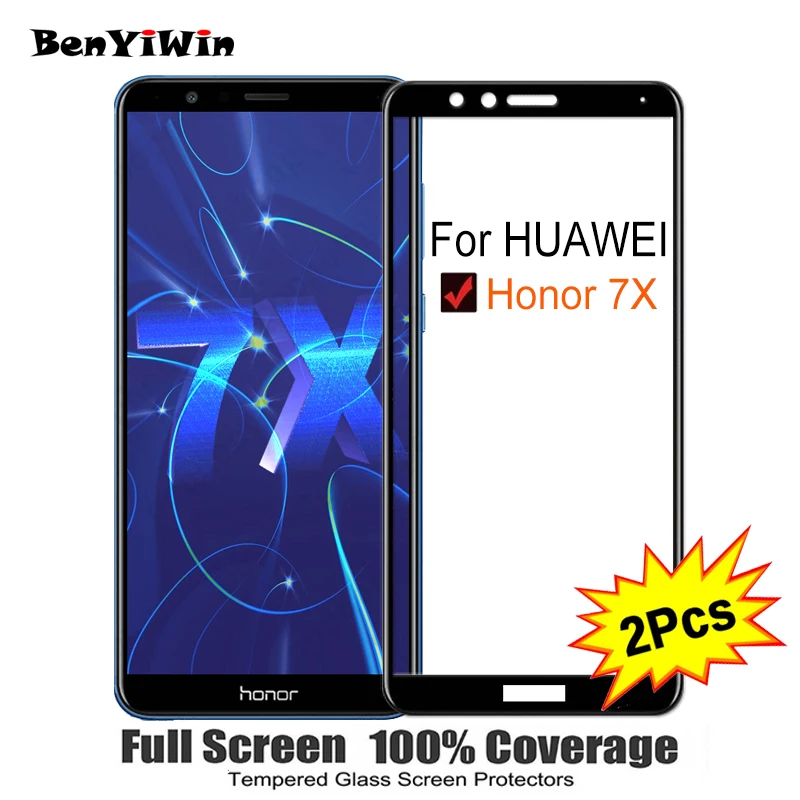 

2PCS Full Cover Screen Protector Tempered Glass For Huawei honor 7X 5.93" 9H Protective glass For HONOR 7x 7 X BND L24 Film Case