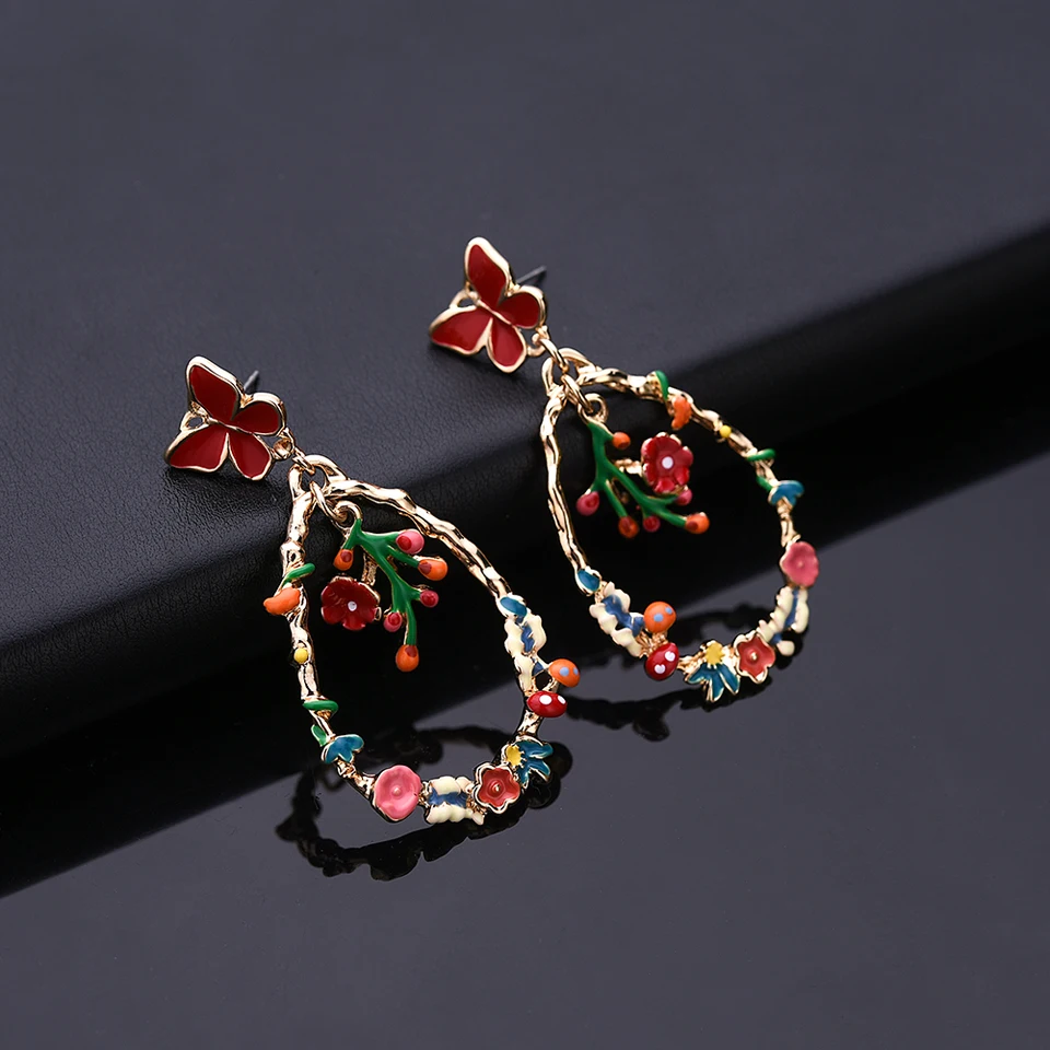 Flower Dangle Earring Drop Statement Earrings Woman Butterfiles Women's Hanging Enamel Butterfly Geometric Jewelry for Girls