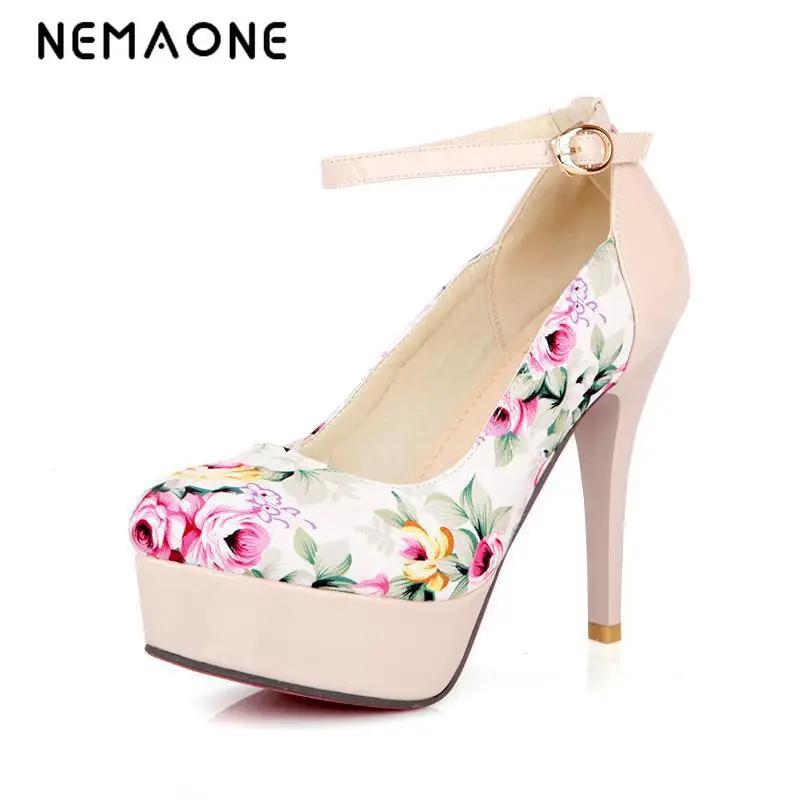 

NEMAONE Women shoes 2017 flower cotton fabric platform pumps high heels shoes woman fashion wedding party shoes