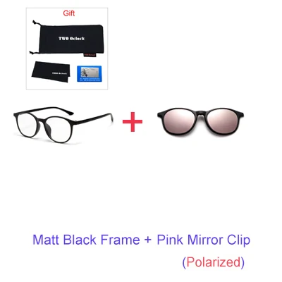 1 Frame 1 Pink Clip TWO Oclock Magnet Sunglass Women Men Polarized Lens Optical Spectacle Frame Clip On Glasses Men Round TR90 3D Night Vision A2245 - Цвет линз: 1 Frame 1 Pink Clip