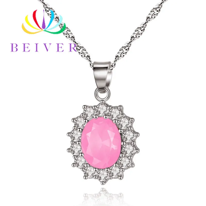 Beiver модное 5 цветов AAA+ циркониевое цветочное ожерелье для женщин Белое Золото Цвет Свадебные украшения для дам подарки - Окраска металла: Pink