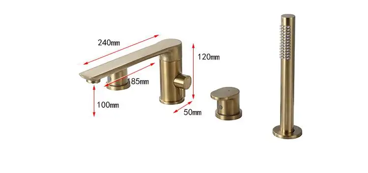 Смеситель для ванны с золотой щеткой, смеситель для ручного душа, двойная функция, смеситель для ванны, набор, на бортике, для ванны, душевой кран MJ04112BG
