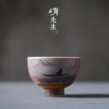 

Jingdezhen ceramic pigment red kiln pure manual hand-painted master sample tea cup cup Jiang Shanjing kung fu tea cup