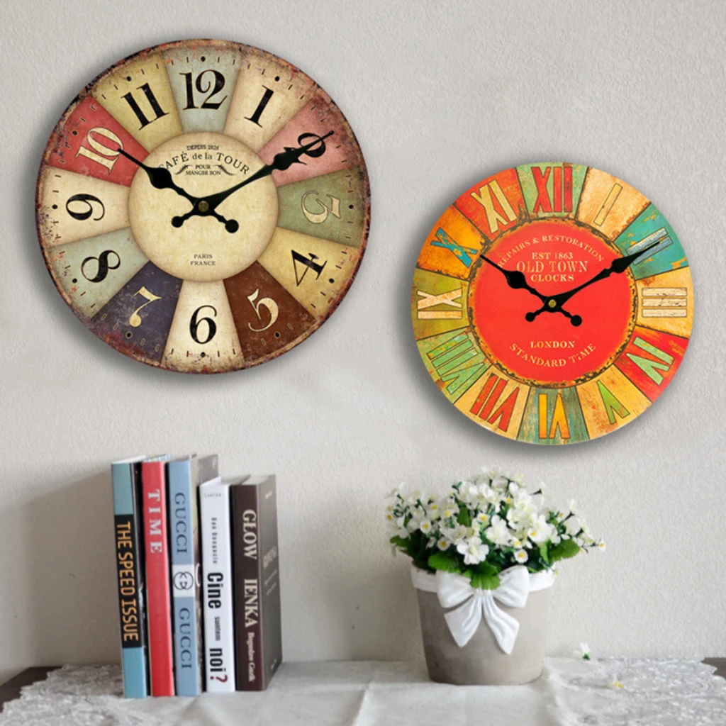 

Retro Wooden Wall Clock Home Decor Silent Non Ticking Wall Clocks Large Decorative Big Wood Atomic Analog Battery Operated Clock