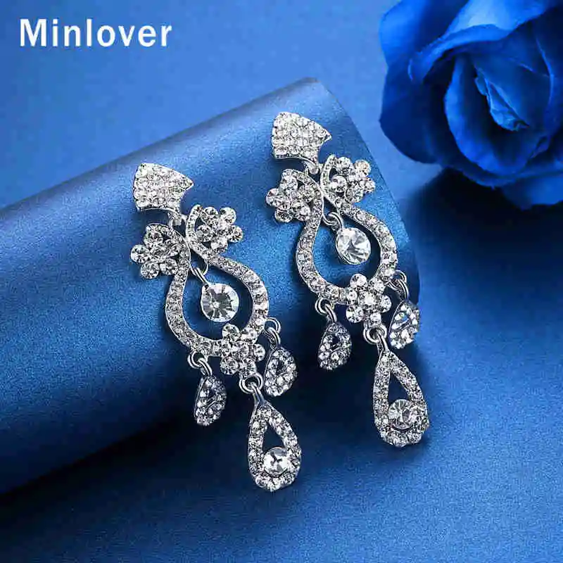 Minlover хрустальная люстра длинные висячие серьги для серебра цветная слеза стразы
