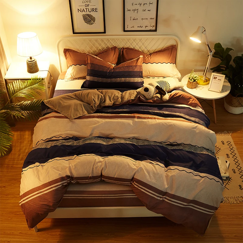 

Classic bedding set 5 size Stripe heart black bed linen 4pcs/set duvet cover set Pastoral bed sheet AB side duvet cover 2019 bed
