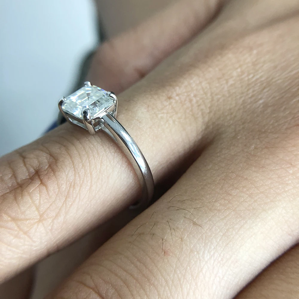 Стерлинговое Серебро 2 карата Asscher разрезанный Муассанит лабораторный алмаз кольцо набор HI цвет Отличное соответствие кольцо для женщин