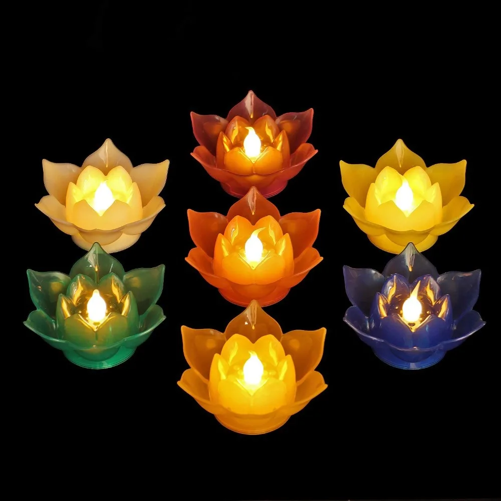 Светодиодный светильник в виде лотоса, 7 цветов, плавающая свеча без пламени на батарейках для свадьбы, дома, бассейна, двора, декора сада, водостойкая Свеча для пруда