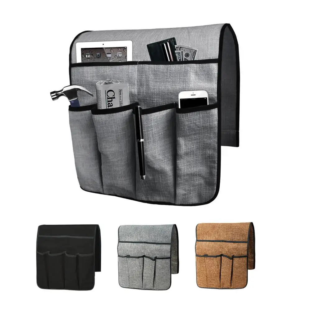 

Storage Bag Linen Anti-Slip Sofa Chair Recliner Armrest Organizer With 6 Pockets Remote Control Phones Holder Magazine Rack