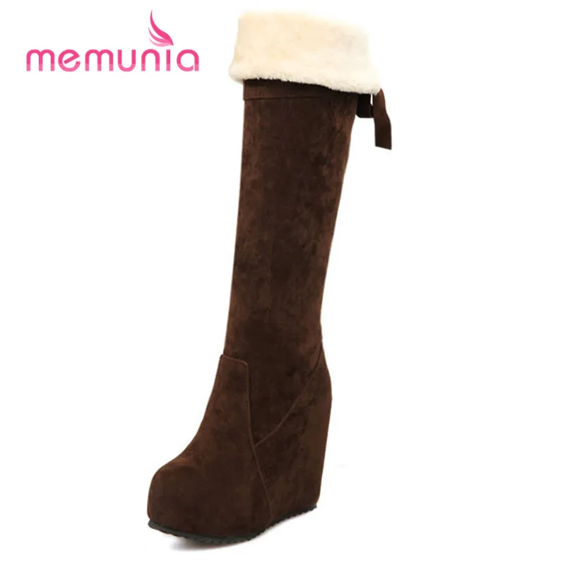 

MEMUNIA new arrive 2020 autumn winter short plush boots super high heel platform boots round toe knee high boots size 32-43