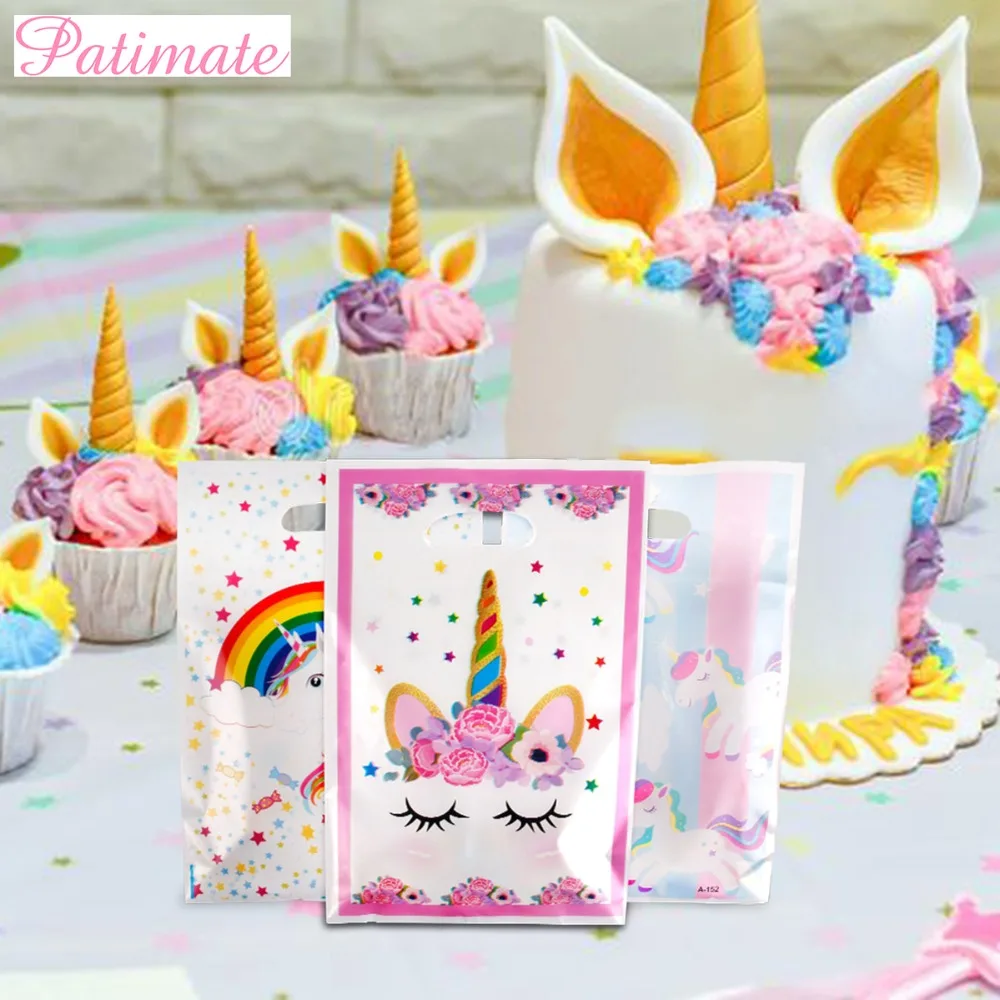 

PATIMATE Cute Unicorn Birthday Plastic Party Wedding Gift Bags Wrapping Supplies Baby Shower Decor Large Big Gift Box Unicornio