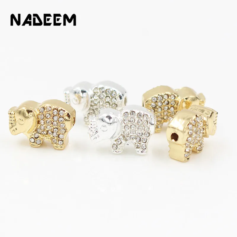 

NADEEM New 5PCS Micro Pave CZ Cubic Zirconia Gold Silver Color Elephant Beads Charm Accessories for DIY Bracelet Jewelry Making