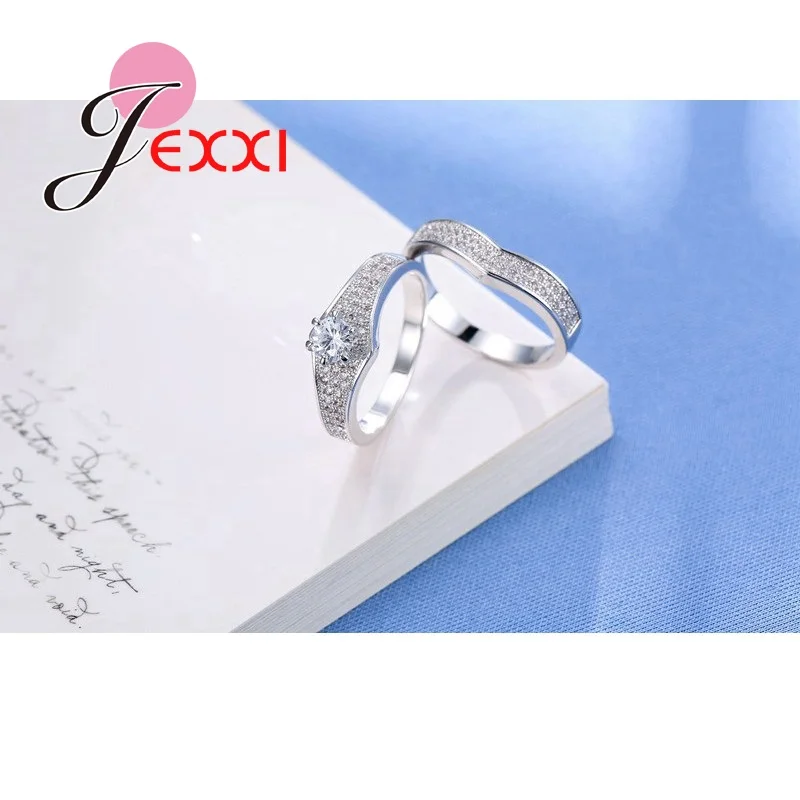 PATICO Rhombus Style S925 Genuine Silver Ring Set For Women Men AAA Zirconia Crystal Ring Sets For Anniversary Wedding Gift