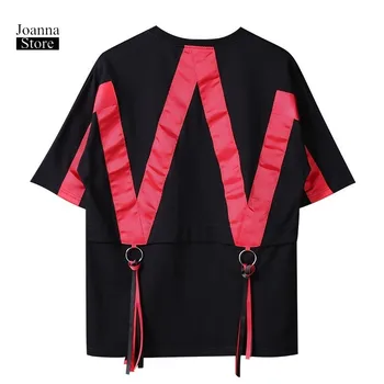 

Summer Short sleeve T Shirt Street Dace Ribbon T-shirt Hip Hop Streetwear T Shirts Rock Ribbon Harajuku Bf Tee Unisex Plus Size
