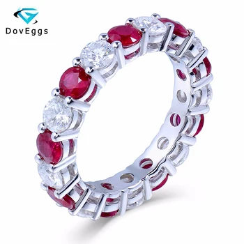 

DovEggs Genuine 14K 585 White Gold 3.5mm F Color Lab Grown Moissanite Diamond Engagement Ring Wedding Band With Natural Rubies