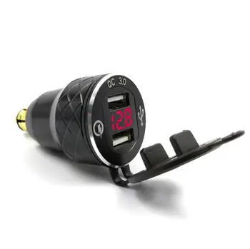 

Black Aluminum Alloy Quick Charge 3.0 Dual USB charger for BMW Motorcycle Triumph Tiger Ducati Voltmeter QC3.0 DIN Socket to USB