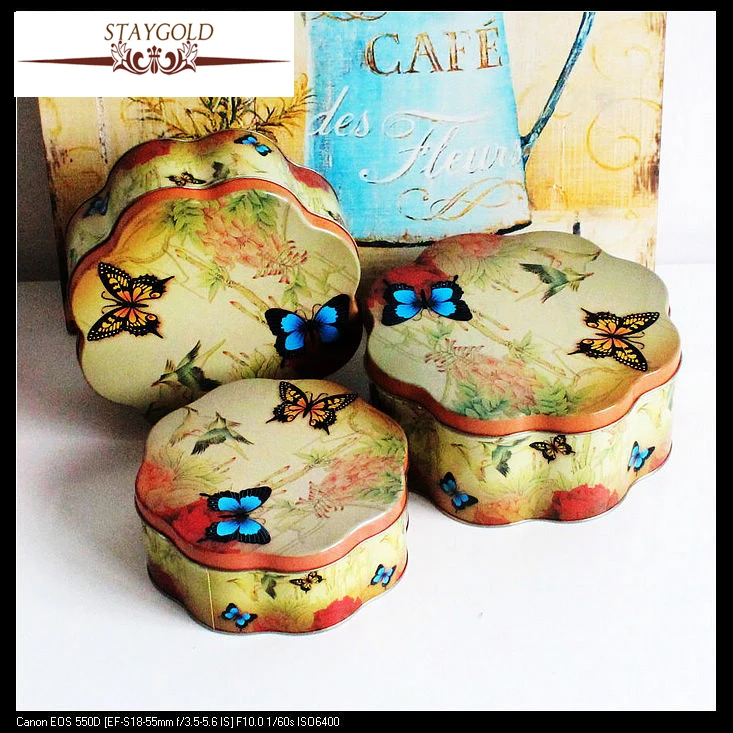 

Hot Selling Storage Box Home Decoration Cookie Candy Jewelry Sundries Metal Box Tin Box Container Vintage Jar 3Pcs/set