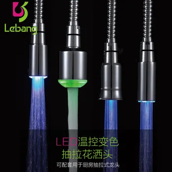 

source manufacturer LED temperature change color flower is aspersed All copper smoked pull bibcock shower nozzle