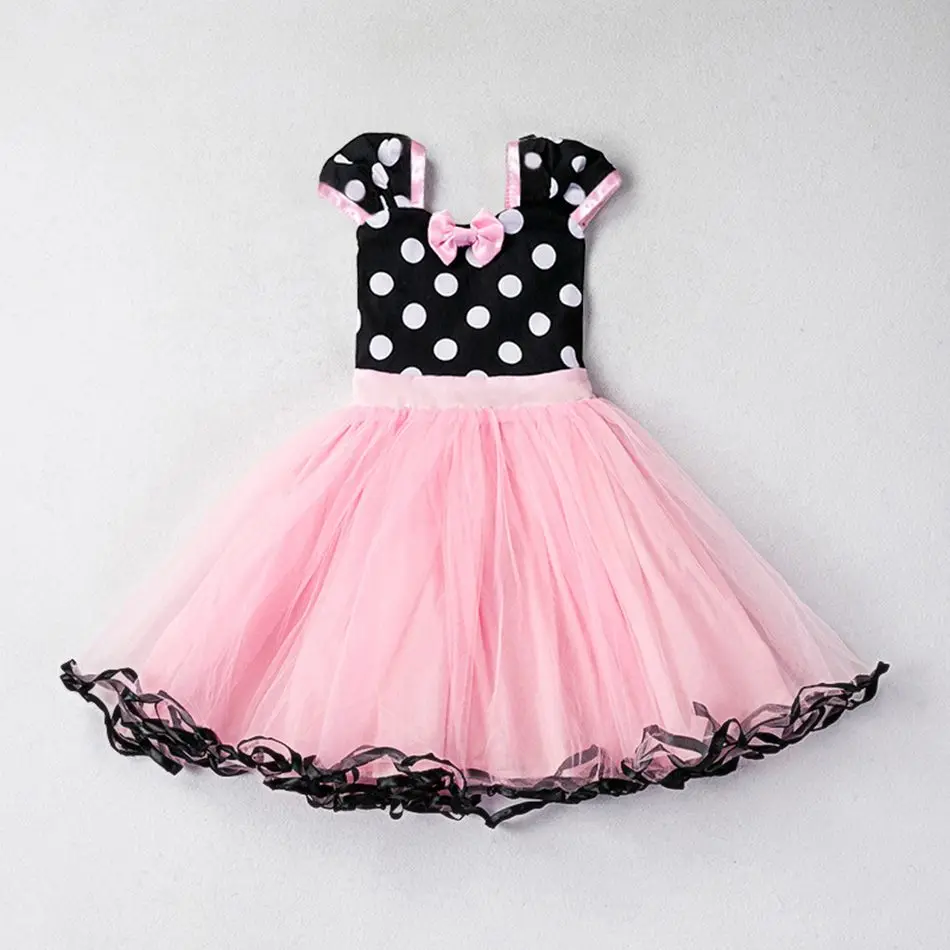 Платья для маленьких девочек, красное платье в белый горошек летняя Милая Повседневная повязка на голову, розовая юбка-пачка с Минни Маус, розовое платье для костюмированной вечеринки