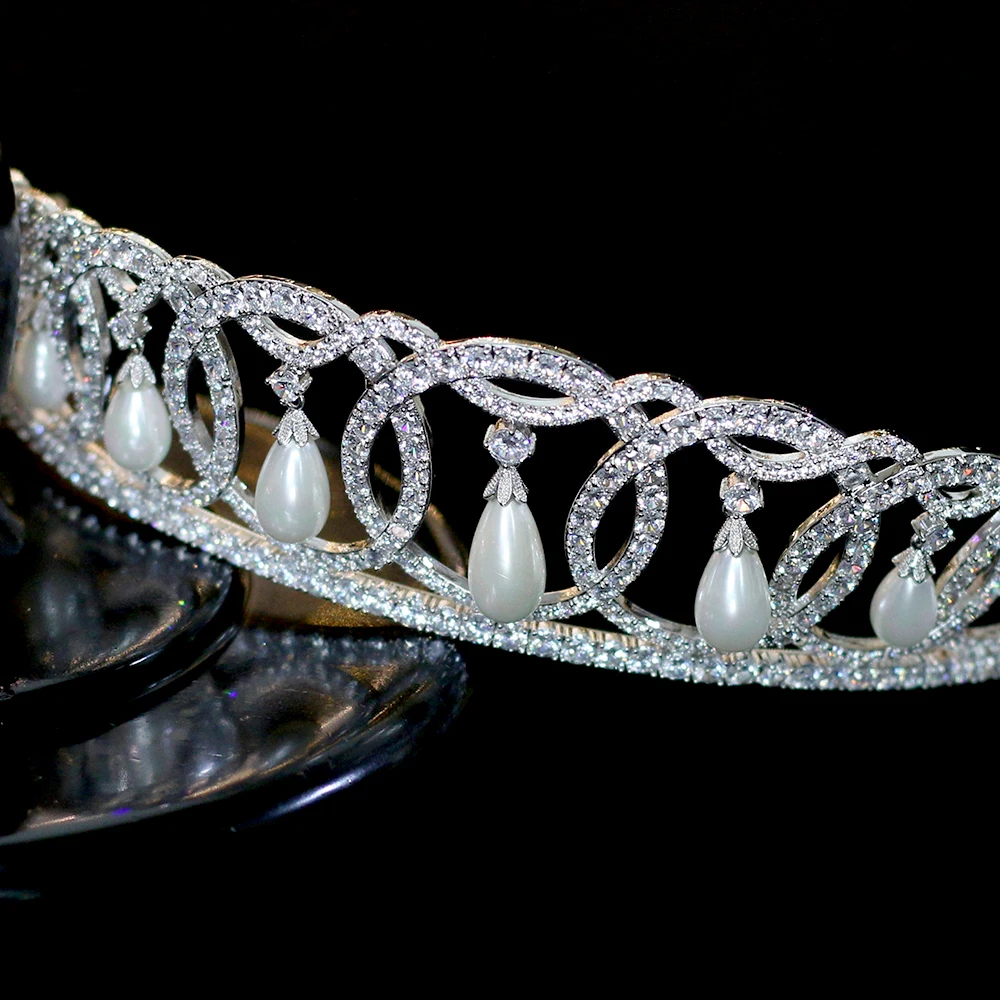 ASNORA Роскошные Европейский суд серебро свадебная корона элегантный жемчуг циркон аксессуары для волос A00342